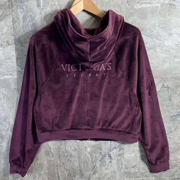 Victoria's Secret Velour Full Zip Hoodie  Purple Logo Cropped Size S #velvet - Picture 5 of 8